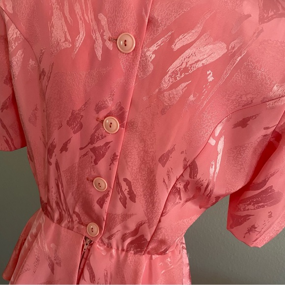 Vintage 80s April Rain Peplum Dress Midi Puff Sleeve - Picture 4 of 13